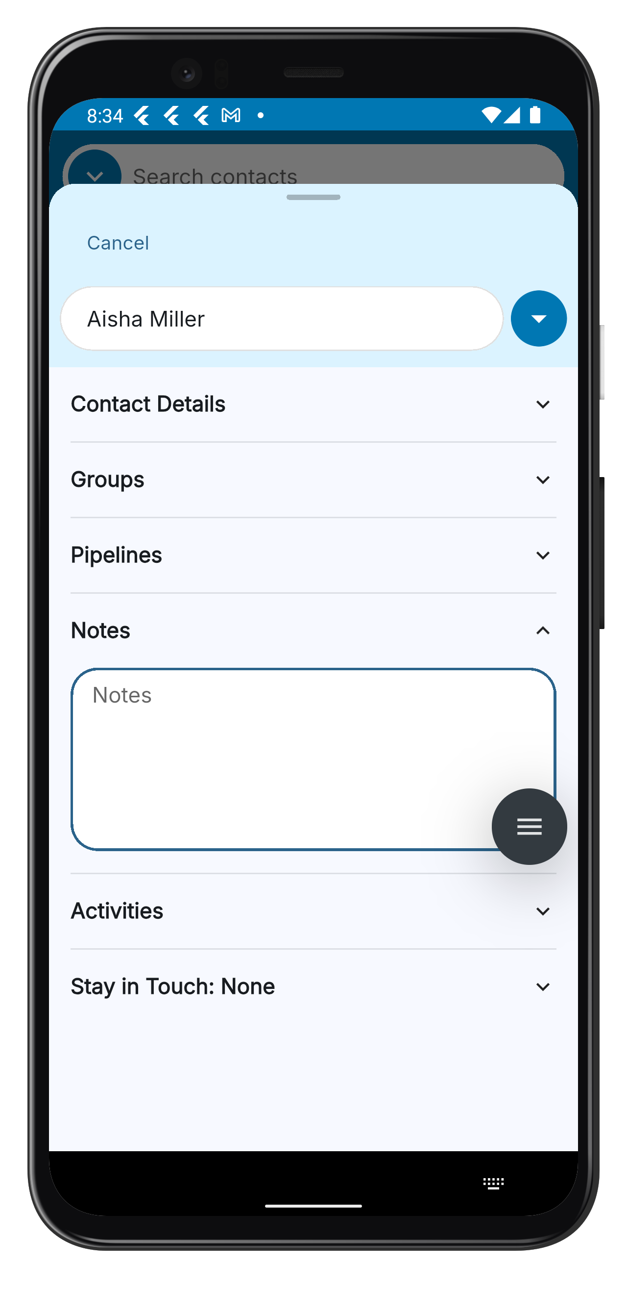 Contact Details with Notes