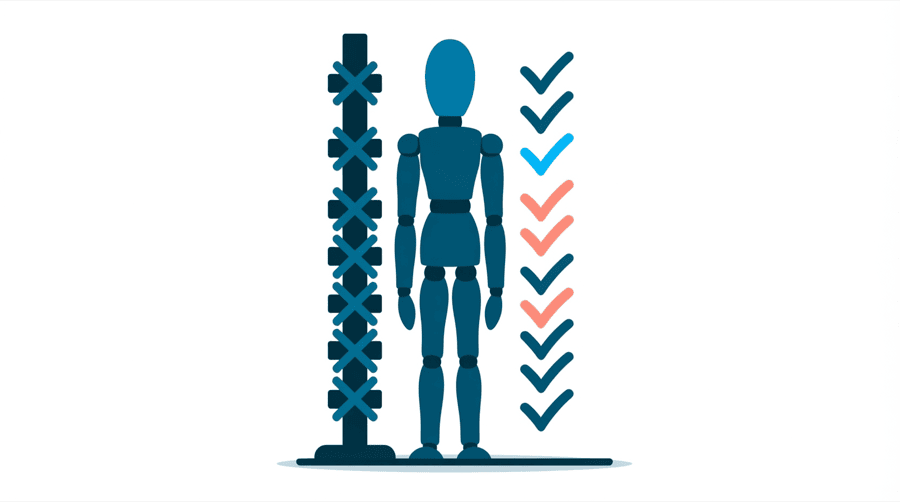 Illustration: a checklist board with a row of ticks down one side and a row of crosses down the other