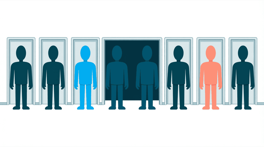 Illustration: a row of narrow doors standing side by side, all of them opening into the same single room