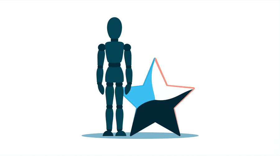 Illustration: a figure standing beside a large star that is only half filled in