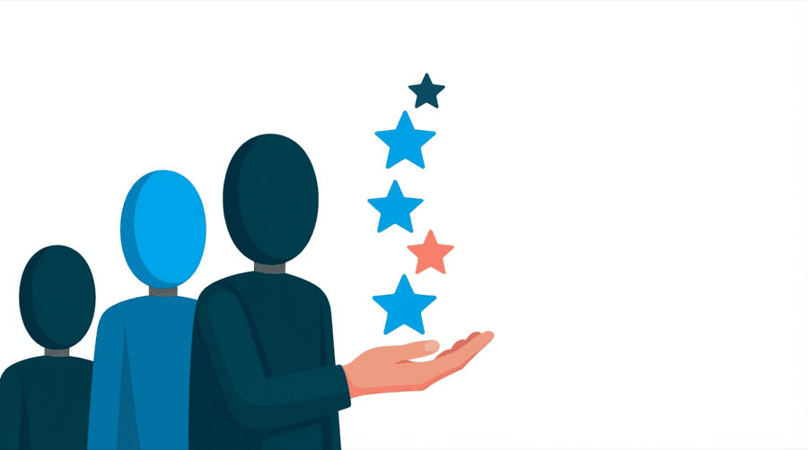 Illustration: a hand holding out an open palm beside a row of falling star shapes