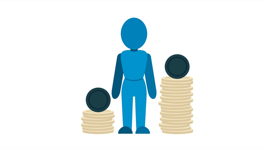 Illustration: a small stack of coins beside a very tall stack of coins with one dark coin resting on top of each
