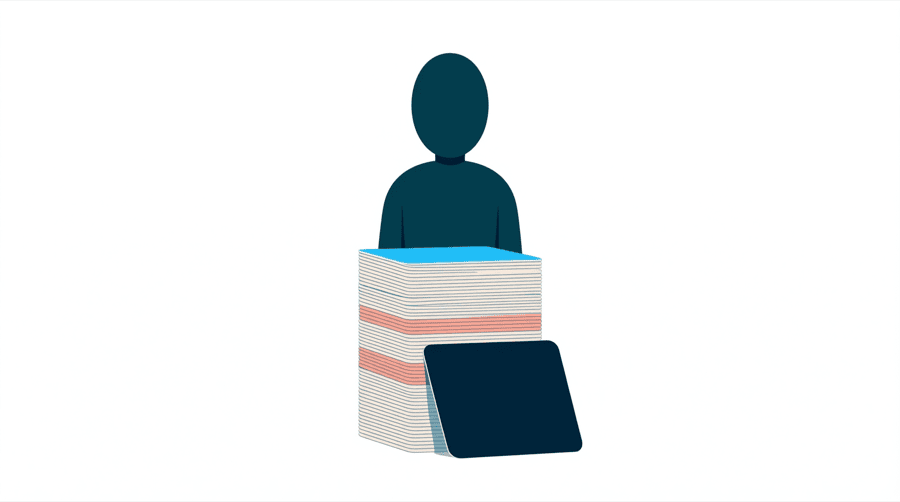 Illustration: a tall stack of pale cards with a single dark card leaning against the bottom of the stack