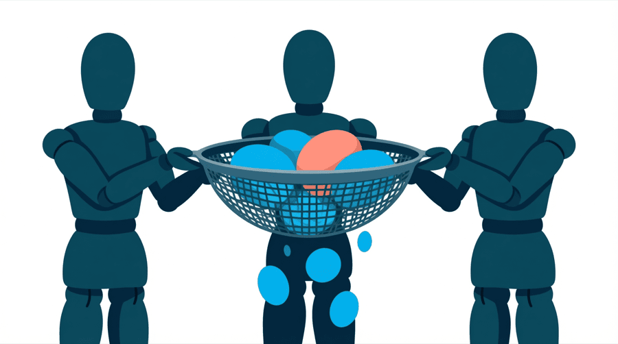 Illustration: a sieve with some shapes falling through it and other shapes held back on top