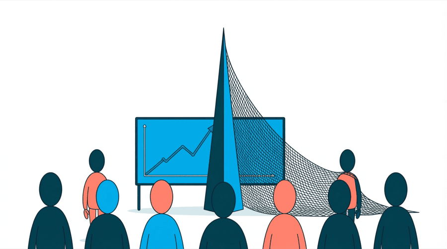 Illustration: a line chart with a sharp spike being caught inside a large net