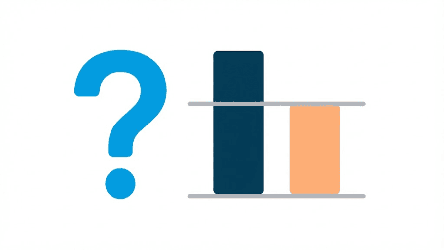 Illustration: a large question mark shape beside two bars where the taller one is almost double the shorter