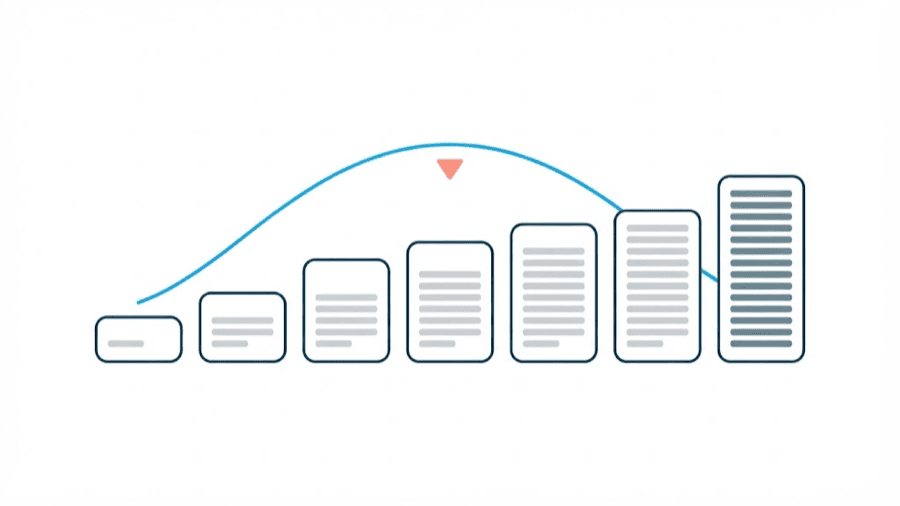 Illustration: a row of blank text blocks of increasing height with a marker highlighting one of the shorter ones