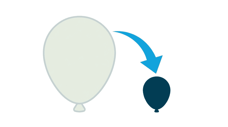 Illustration: a large number balloon deflating down to a much smaller one beside it