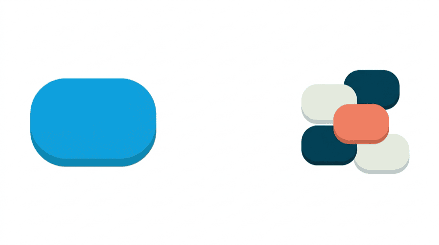 Illustration: one large bright button beside a cluster of five small competing buttons of the same shape