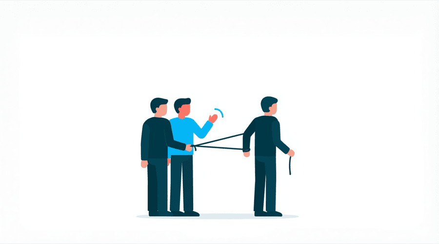 Illustration: a queue where two figures linked by a line are waved to the front while a lone figure waits behind a rope