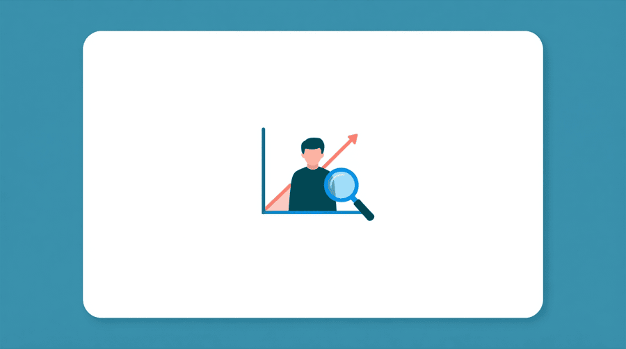 Illustration: a rising line on a plain chart beside a small magnifying glass, with no click target anywhere on the page