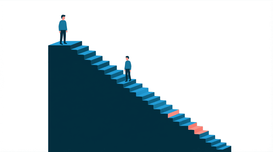 Illustration: a very steep staircase where the first step is taller than all the remaining steps put together