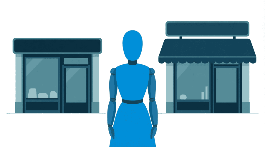Illustration: two shopfronts side by side, the right one carrying a much wider sign board than the left