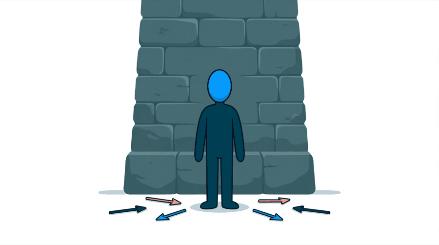 Illustration: a large stone wall with many small arrows bouncing off it and falling to the ground