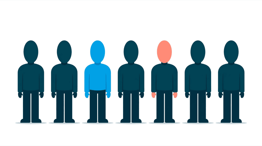 Illustration: a row of seven near-identical figures all drawn in the same flat style