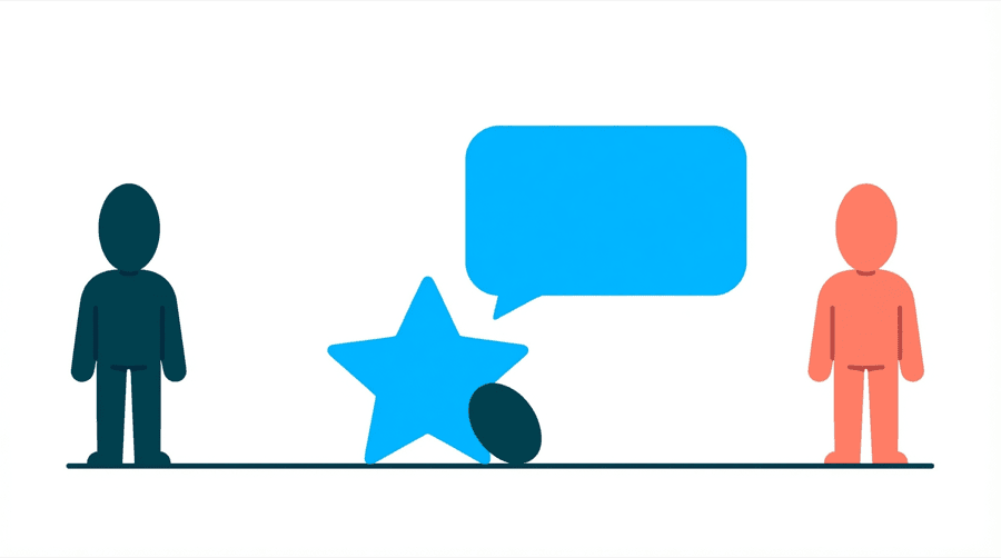 Illustration: a single small star shape sitting alone beside a wide empty speech bubble