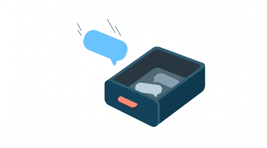 Illustration: a message bubble dropping into a hidden folder marked with a question mark, representing the Instagram requests folder