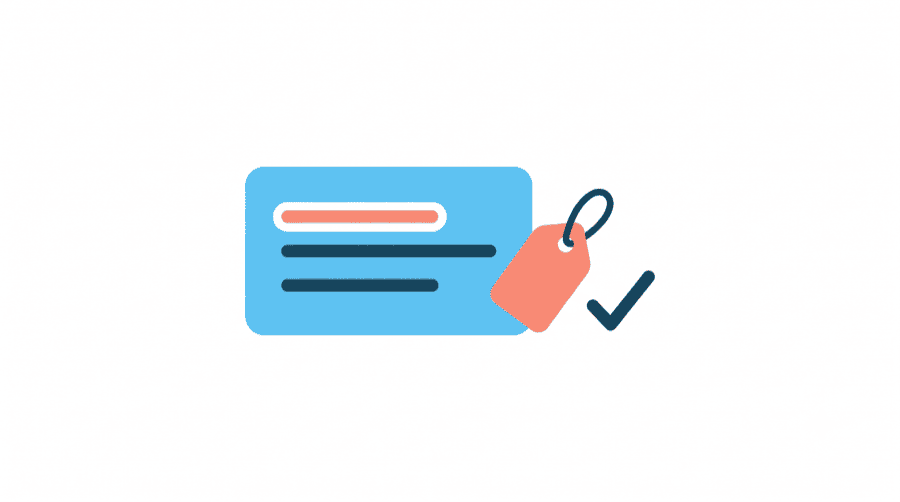 Illustration: a short message card with a highlighted first line, a gift tag and a single checkmark, representing a personalized offer-first message