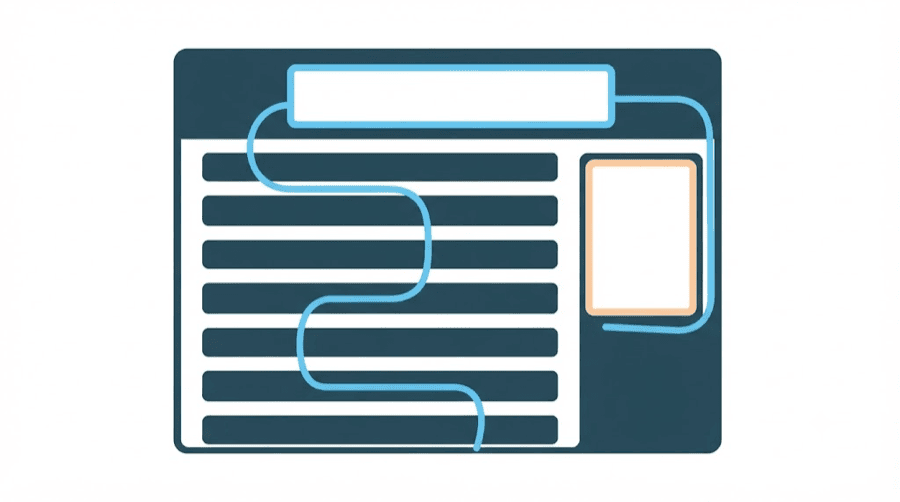 Illustration: a web page whose reading path curves around and avoids both the banner box at the top and the box in the sidebar