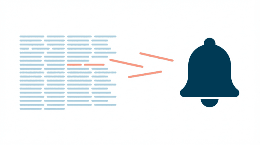 Illustration: a bell shape with a few highlighted words floating towards it out of a large block of plain lines