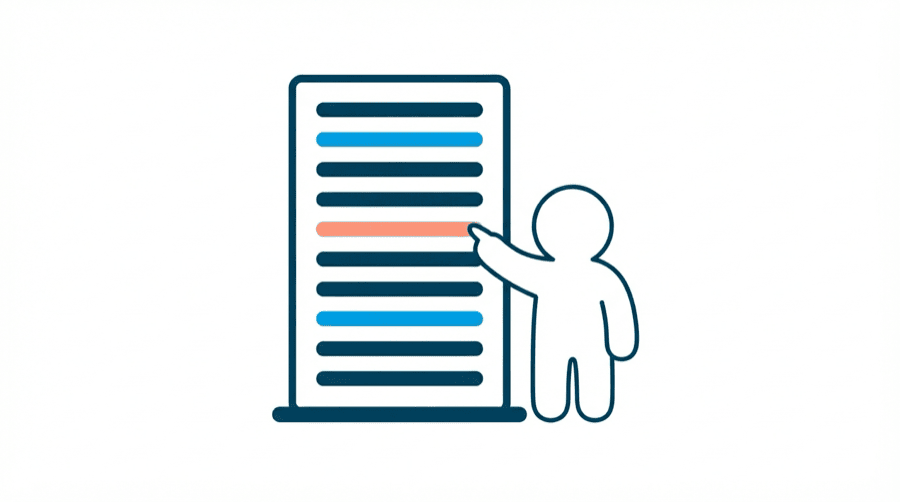 Illustration: a numbered list on a tall board with a blank figure pointing at one line of it