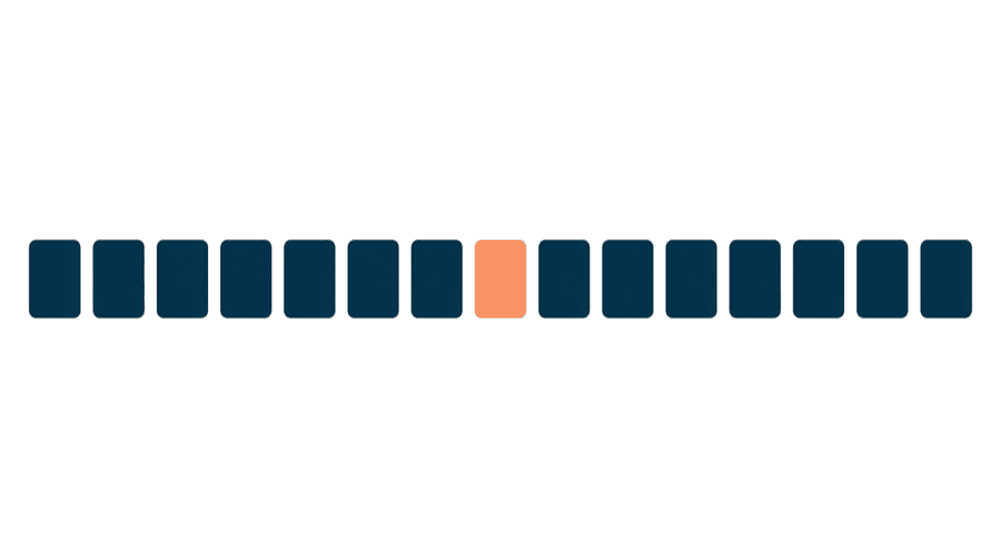 Illustration: a row of small identical rectangles with only one of them highlighted in a bright colour