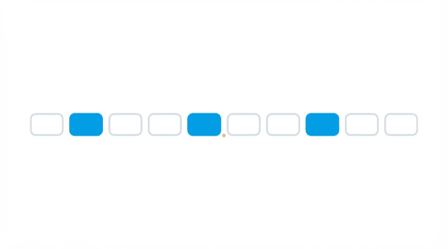 Illustration: ten small rectangles in a row with only three of them filled in blue and the rest left blank