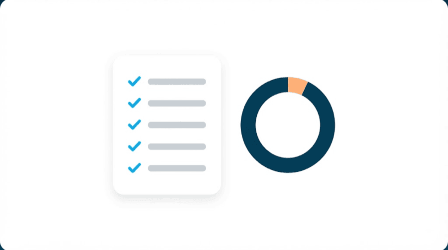 Illustration: a short checklist of ticked blank lines beside a small part-filled ring
