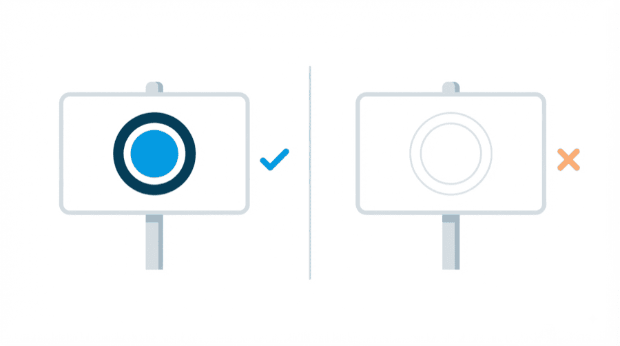 Illustration: two identical blank sign boards, one holding a bold solid mark with a tick beside it and one holding a faint outline with a cross beside it