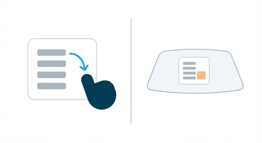Illustration: a card of blank bars being completed by a thumb, beside the same card seen through a windscreen with one piece left unfilled