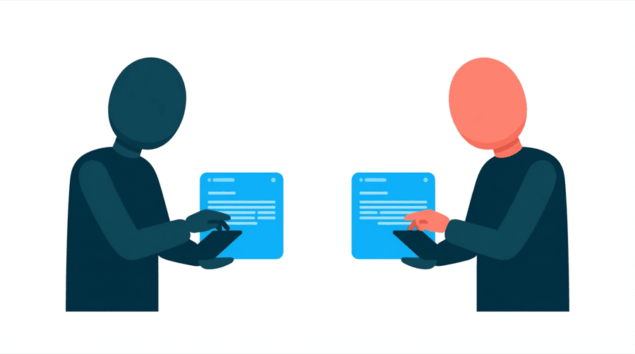 Illustration: two figures typing the same short word into two separate comment boxes