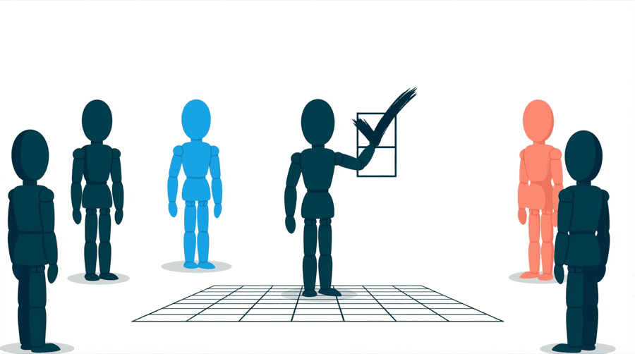 Illustration: a figure marking the last square of a thirty square calendar grid with a large tick