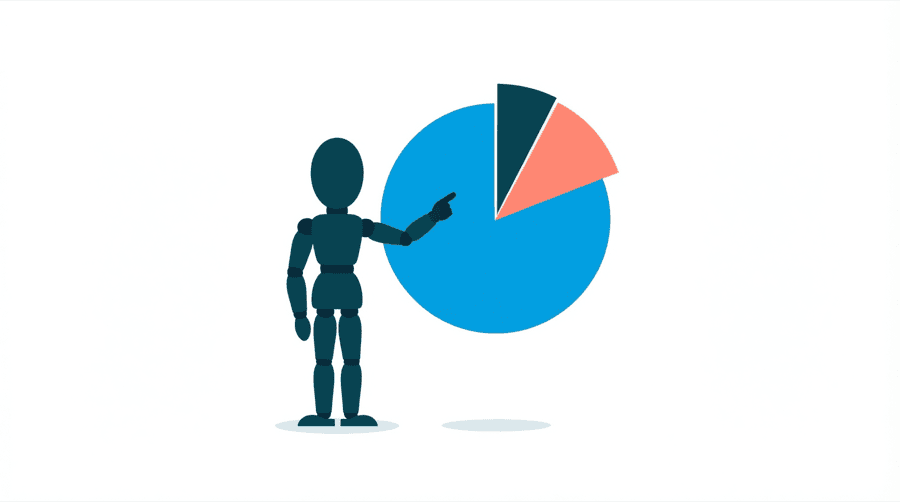 Illustration: a figure pointing at a very thin sliver on a large round pie chart