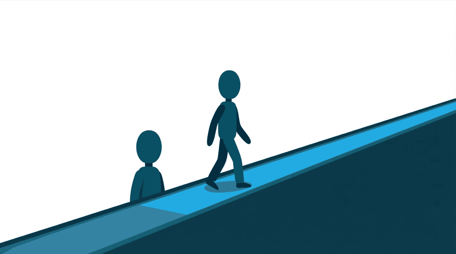Illustration: a figure walking up a long flat ramp beside a much steeper ramp