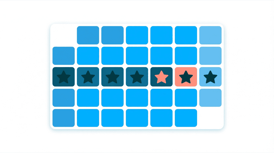 Illustration: one large calendar grid with a small star shape inside one square of every row
