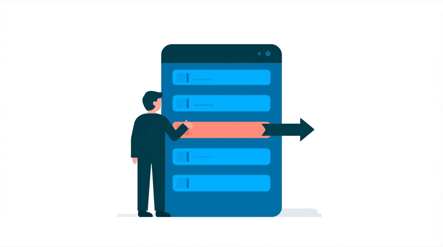 Illustration: one large open dropdown list with a single row filled bright and a thick arrow pointing at that row