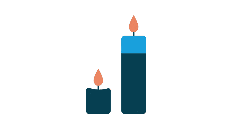 Illustration: a candle burnt almost to nothing beside a candle barely lit