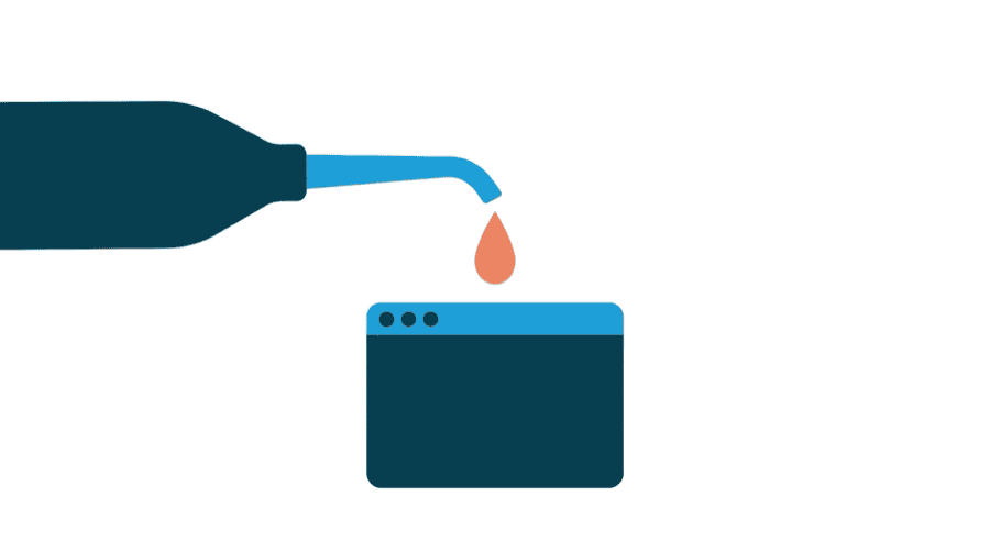 Illustration: a wide pipe narrowing to a single drip over a website window