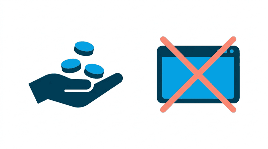 Illustration: three tokens handed over on one side and a crossed out browser window on the other