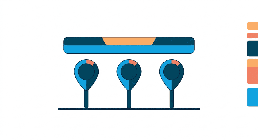Illustration: three simple markers lined up under a single wide banner shape