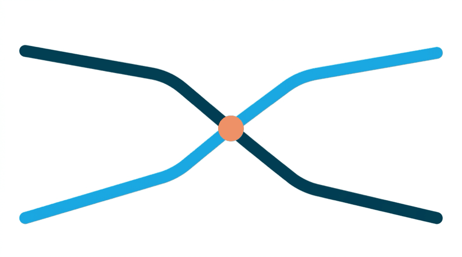 Illustration: two lines crossing over each other, one rising and one falling