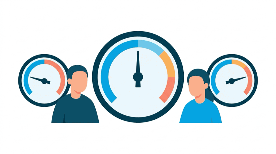 Illustration: two dials reading far apart with a third steady dial between them