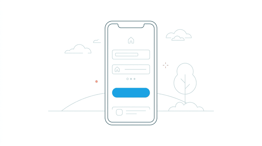 Illustration: a plain phone screen where a single wide button is the only filled shape and everything else is a thin outline
