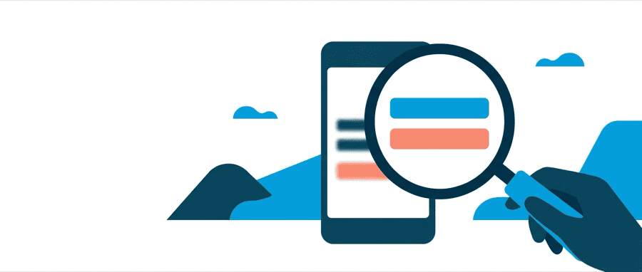 Illustration: a magnifying glass held over a phone screen where a price line and a term line are magnified as bold plain bars