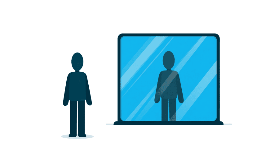 Illustration: a figure standing beside a large glass panel with a second figure obscured behind the glass