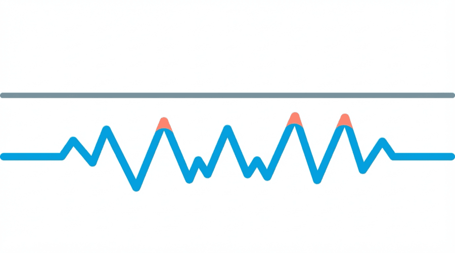 Illustration: a flat straight line beside a jagged energetic line, the jagged one drawn in bright blue and coral