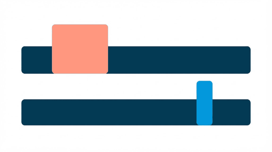 Illustration: two horizontal day strips stacked, the upper one highlighted near its left end and the lower one highlighted near its right end, showing opposite peaks