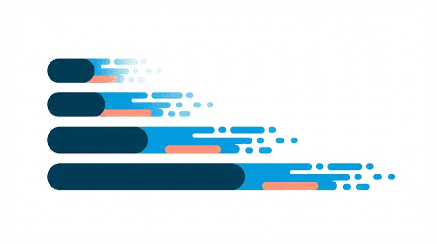 Illustration: four fading trails stacked top to bottom, each longer than the one above it, the shortest breaking up almost at once and the longest running off the right edge
