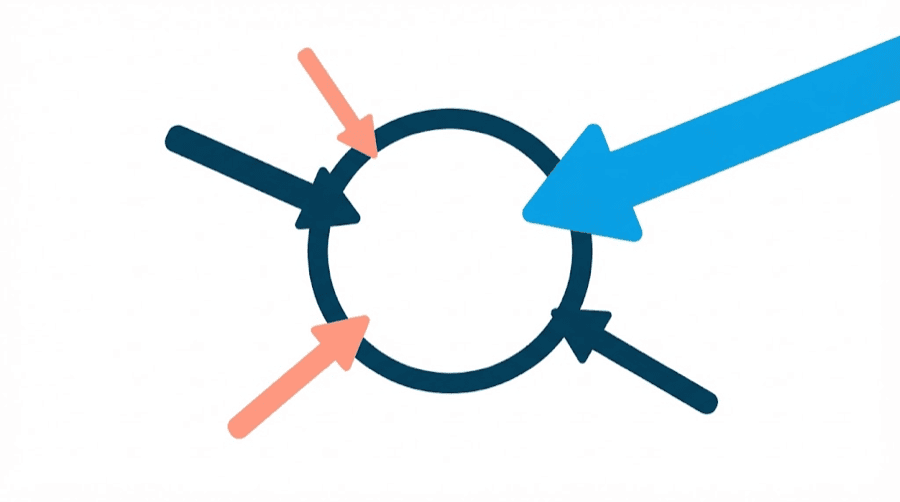 Illustration: five arrows of different sizes pointing at widely separated places on the same circular clock face