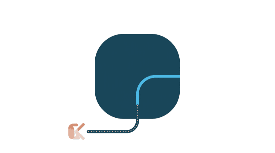 Illustration: a large dominant shape with a thin tube running down to a small faded mark, drawing a trail of dots away from it